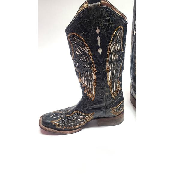 Women's Black and Brown Heeled Boots - Picture 5 of 10